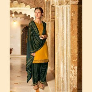 Designer Patiala Suit - Yellow and Green